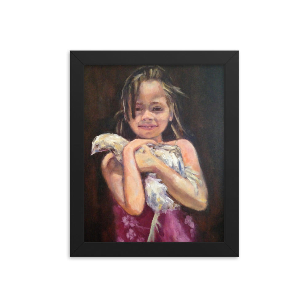 Girl with Chicken By Cindy Motley Framed poster