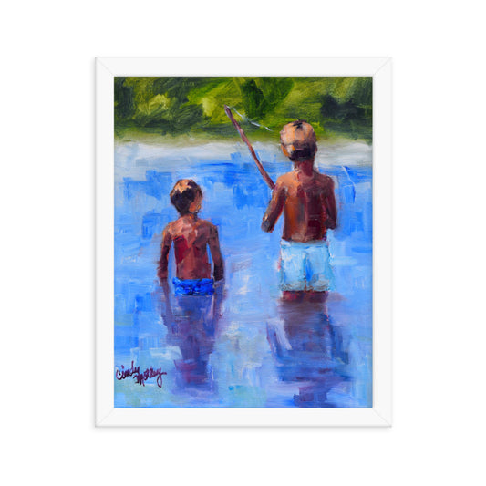 Boys Fishing By Cindy Motley Framed poster