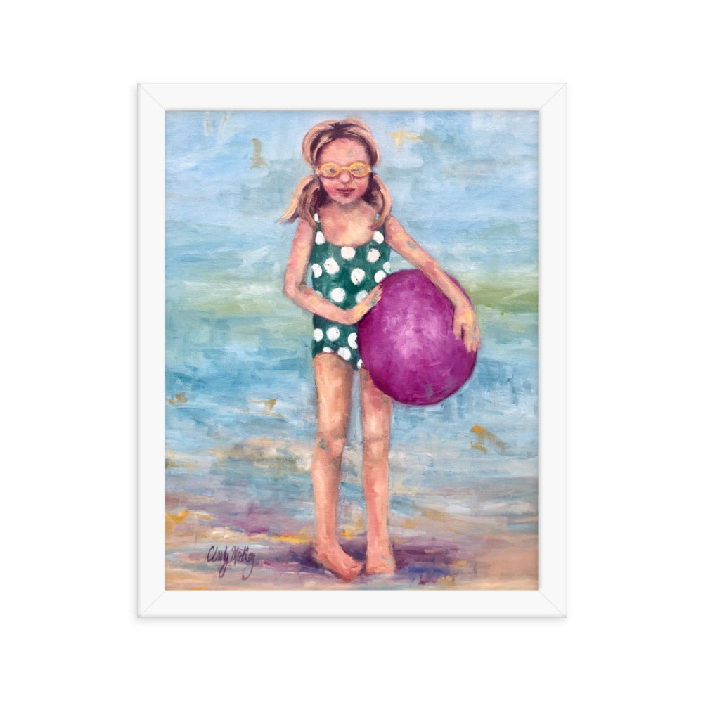 Girl with Beach Ball By Cindy Motley Framed poster