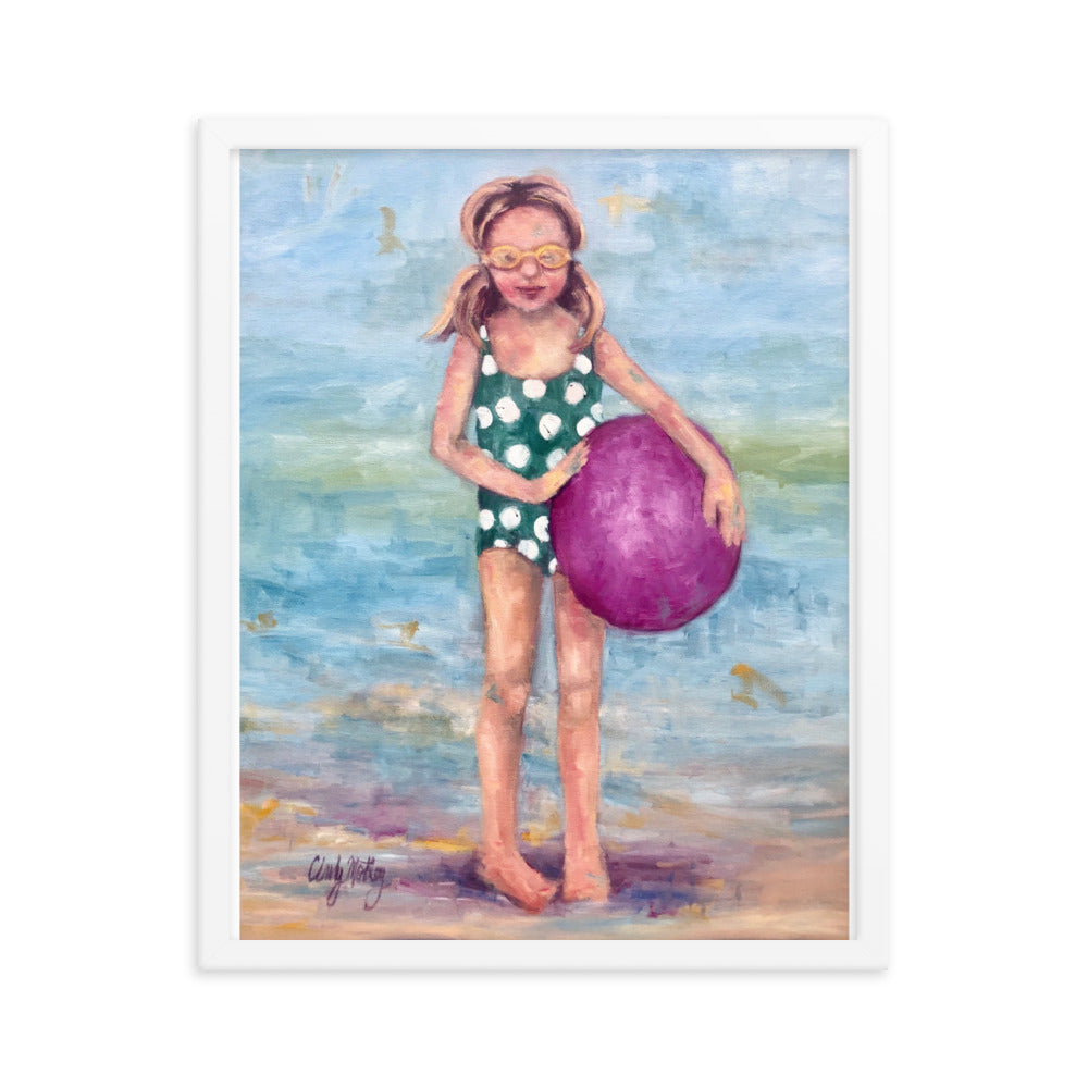 Girl with Beach Ball By Cindy Motley Framed poster