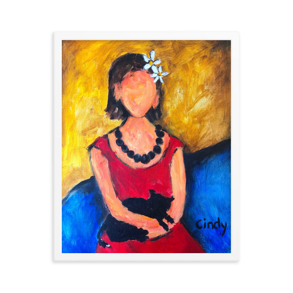 Lady With Cat By Cindy Motley Framed poster