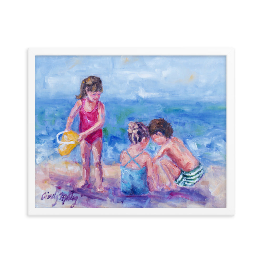Kids on Beach By Cindy Motley Framed poster