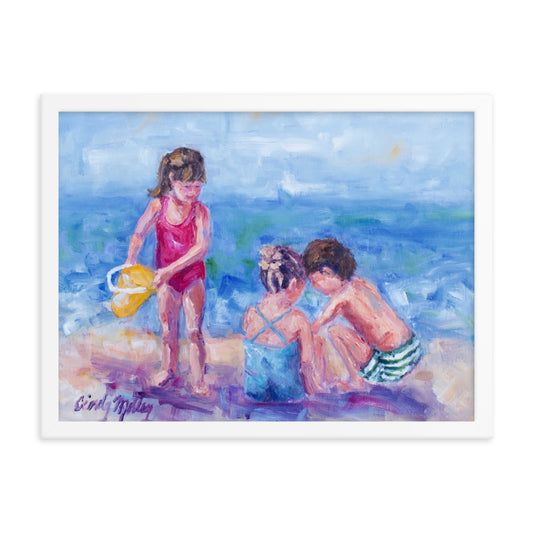 Kids on Beach By Cindy Motley Framed poster