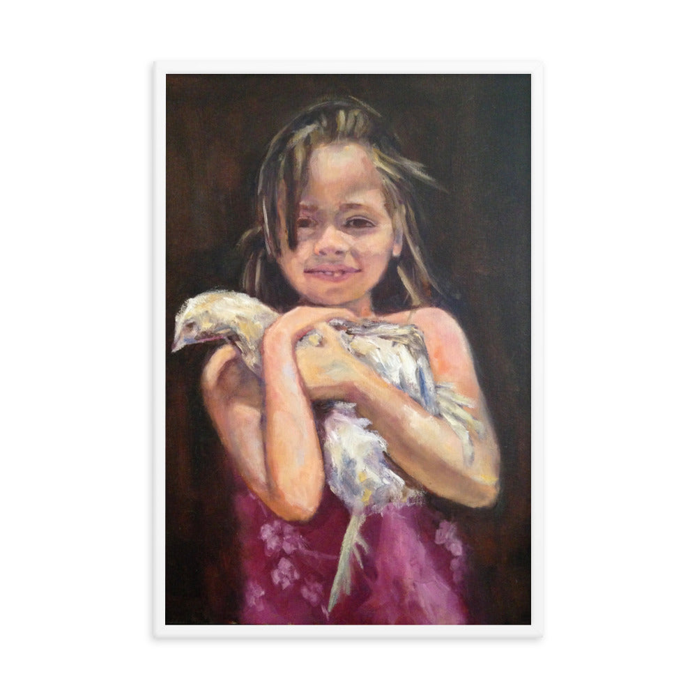 Girl with Chicken By Cindy Motley Framed poster
