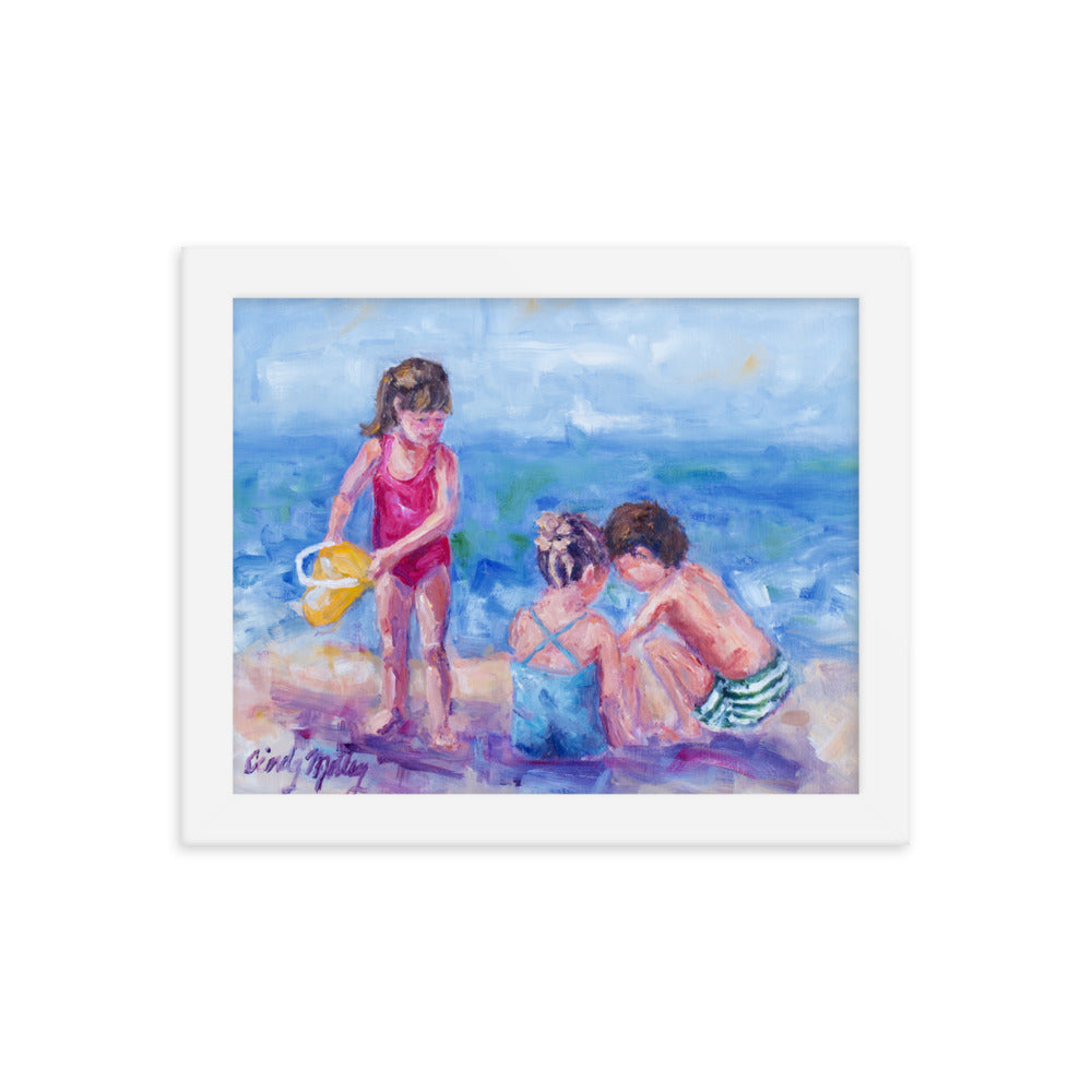Kids on Beach By Cindy Motley Framed poster