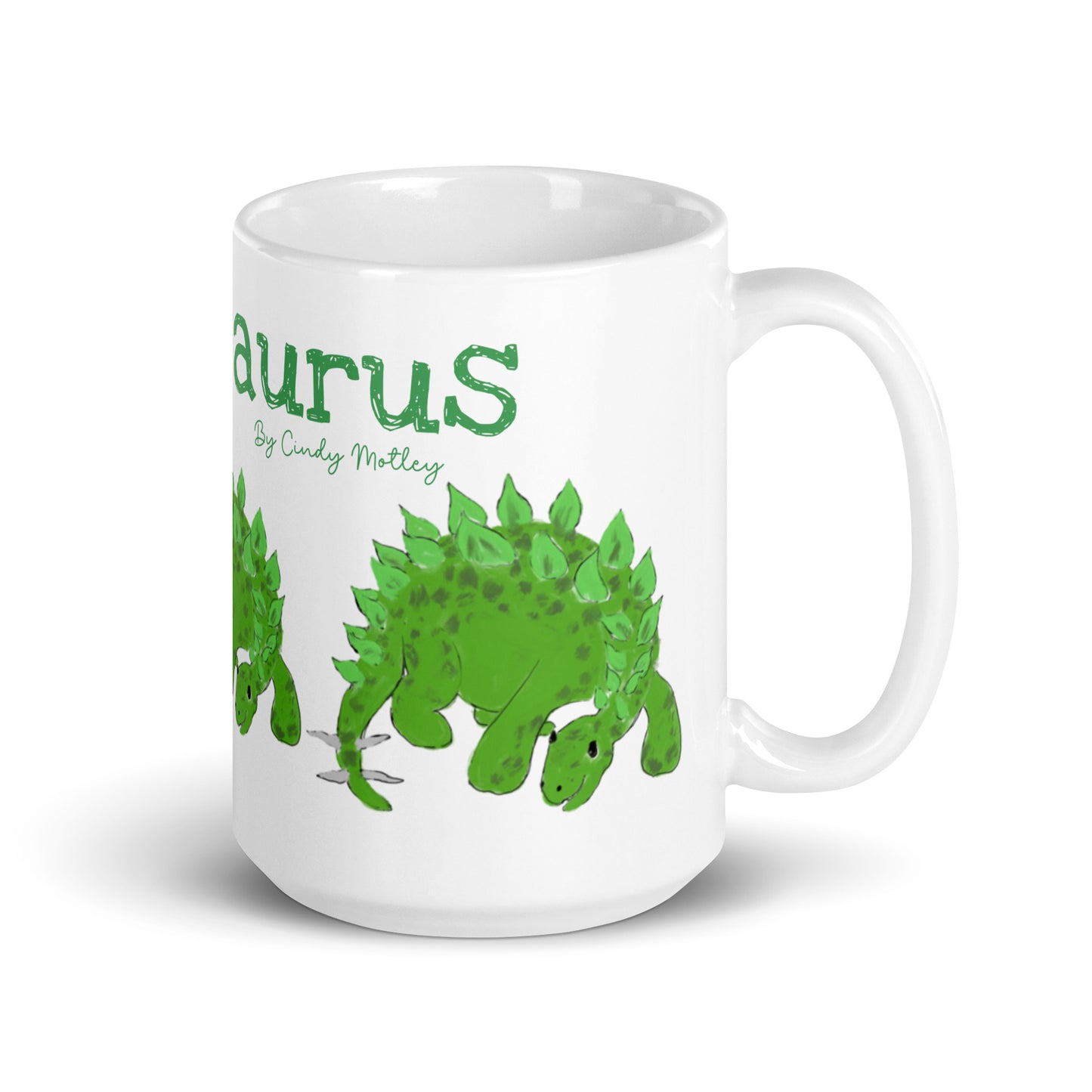 Stegosaurus By Cindy Motley White glossy mug